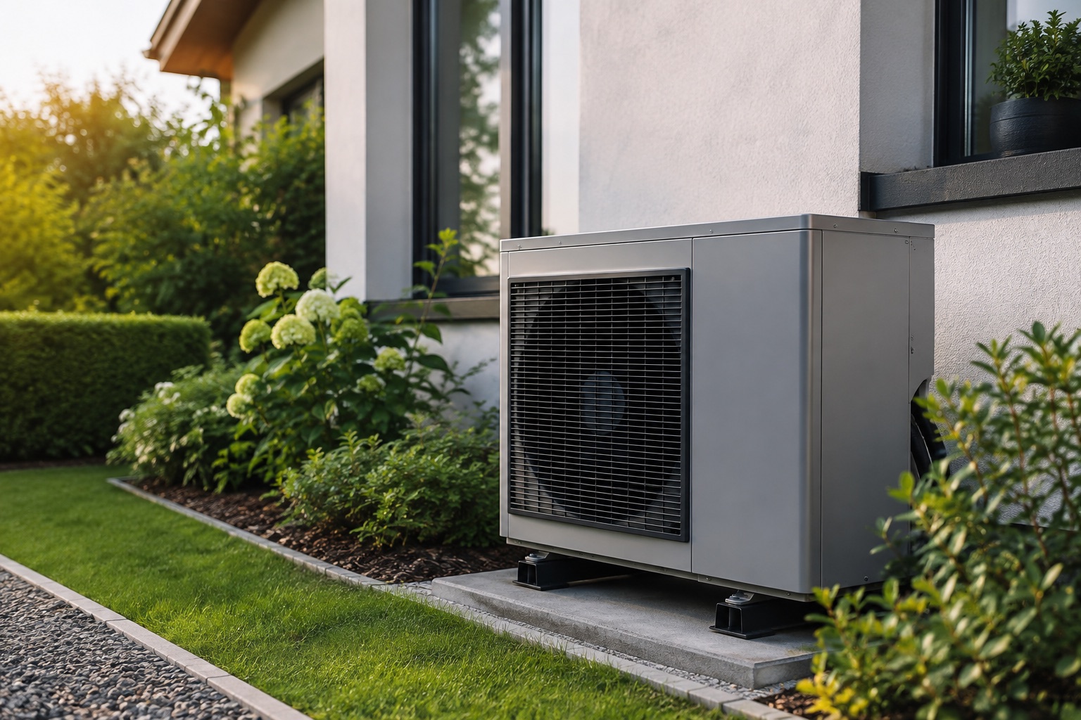 AI-generated concept: Outdoor heat pump beside a home