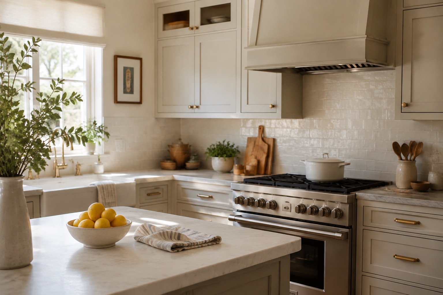 AI-generated concept: Clean kitchen with lemons on the counter