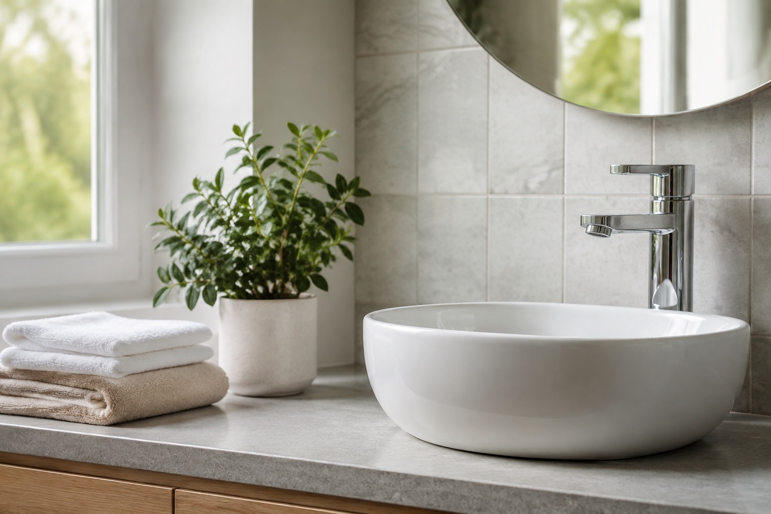 AI-generated concept: Tidy bathroom with folded towels