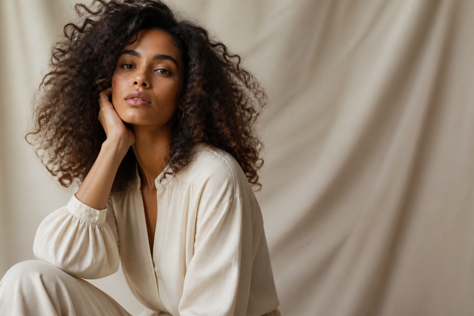 AI-generated concept: Portrait of a woman with natural curls