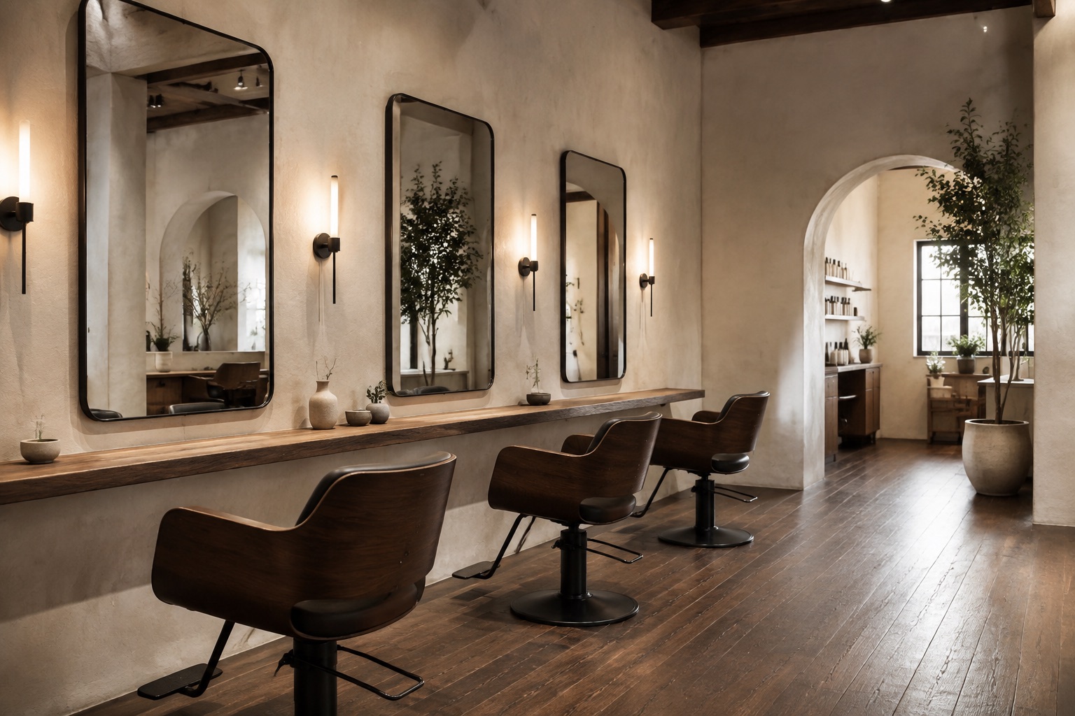 AI-generated concept: Salon styling stations and mirrors