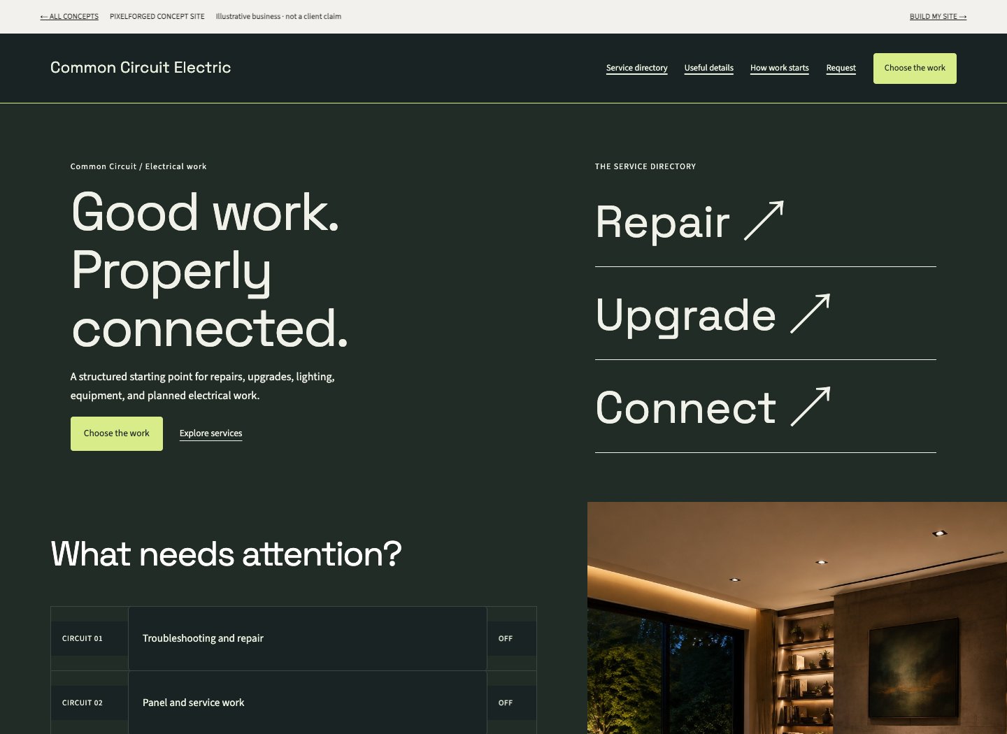 Screenshot of the Common Circuit Electric concept homepage